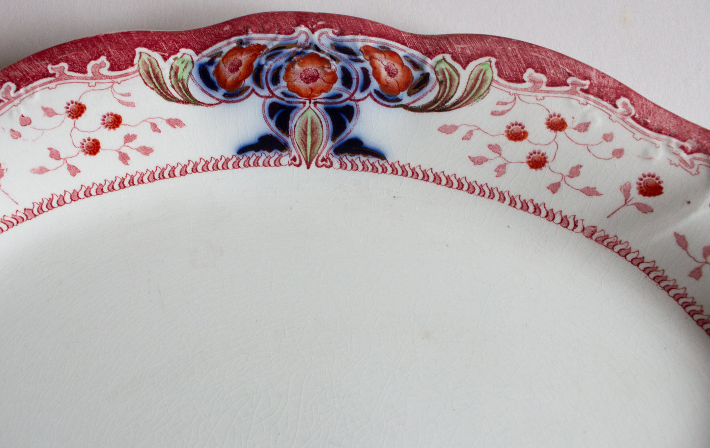 Antique Staffordshire S. W. Dean Burslem 'Seraph' Pattern 16.5" Blue and Red Transferware Serving Platter