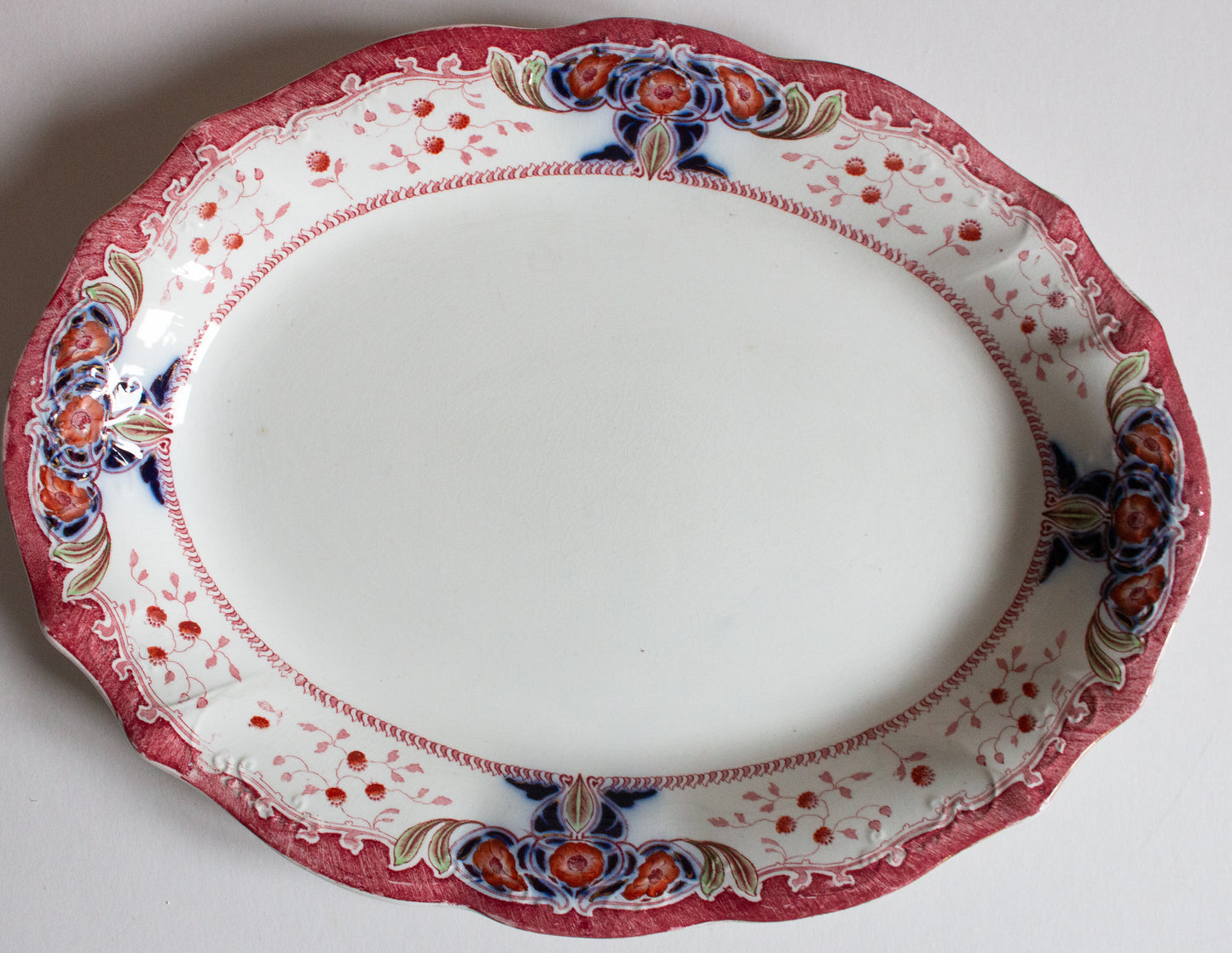 Antique Staffordshire S. W. Dean Burslem 'Seraph' Pattern 16.5" Blue and Red Transferware Serving Platter