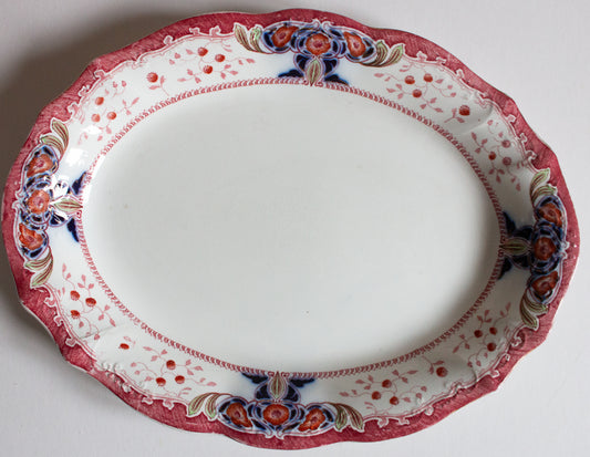 Antique Staffordshire S. W. Dean Burslem 'Seraph' Pattern 16.5" Blue and Red Transferware Serving Platter