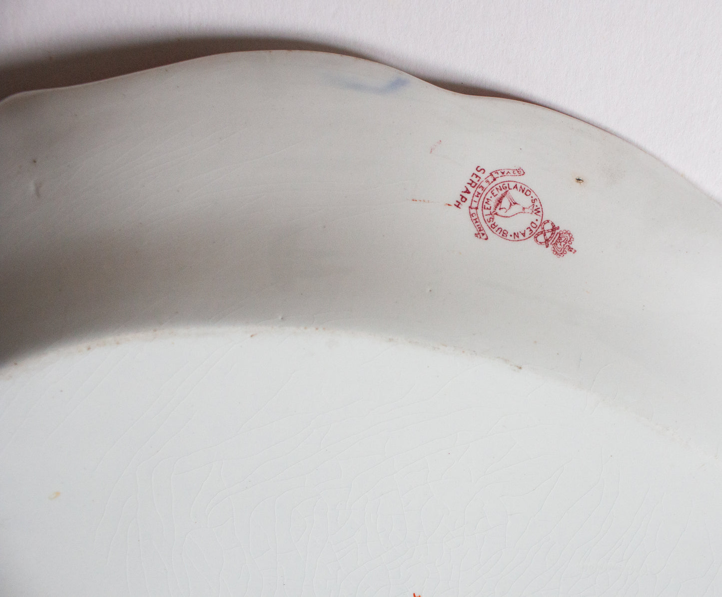 Antique Staffordshire S. W. Dean Burslem 'Seraph' Pattern 16.5" Blue and Red Transferware Serving Platter