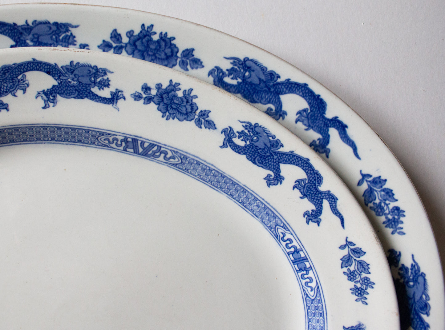 Cauldon 'Dragon' Pattern Blue and White Transferware Graduated Platters (2)