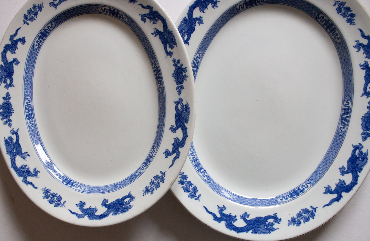 Cauldon 'Dragon' Pattern Blue and White Transferware Graduated Platters (2)