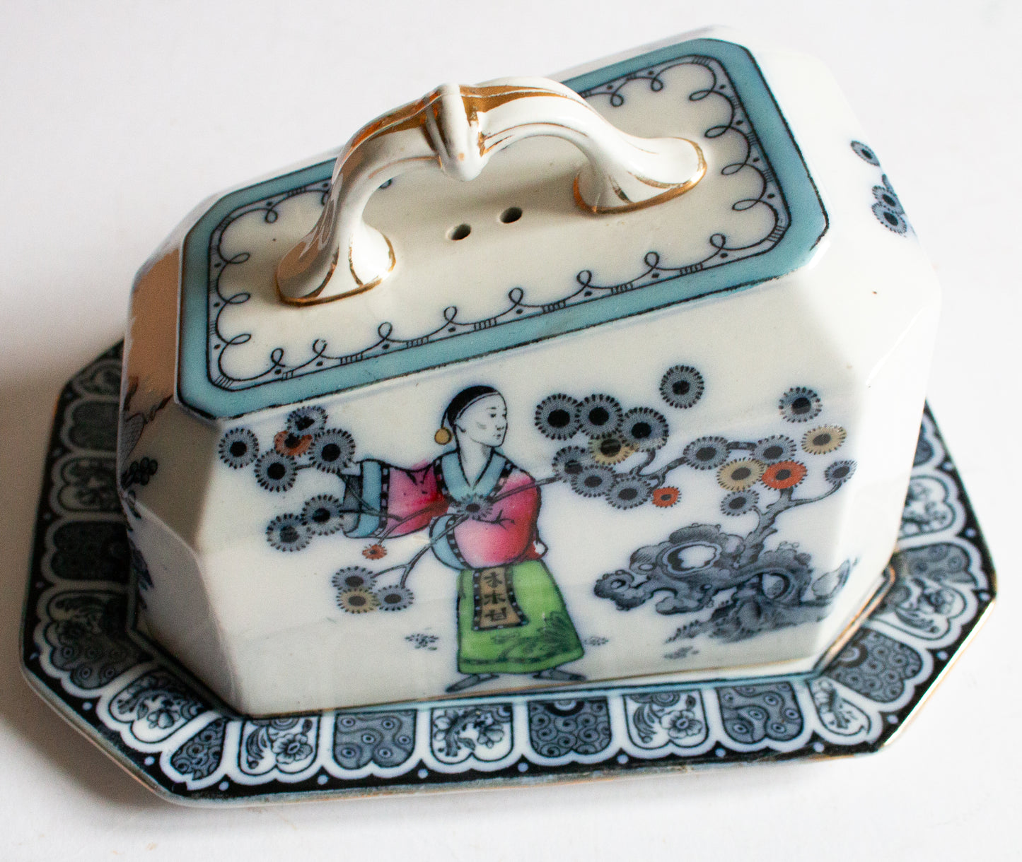 Keeling & Co. Ltd. Burslem Losol Ware 'Nanking' Pattern Blue and White Transferware Butter Dish