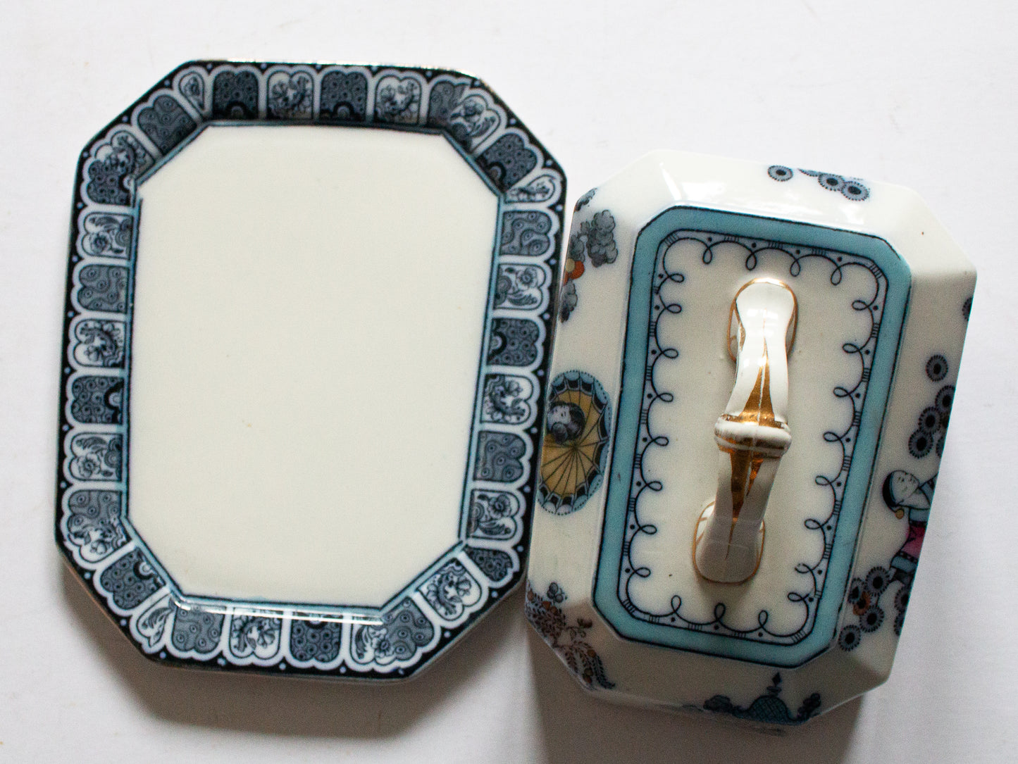 Keeling & Co. Ltd. Burslem Losol Ware 'Nanking' Pattern Blue and White Transferware Butter Dish