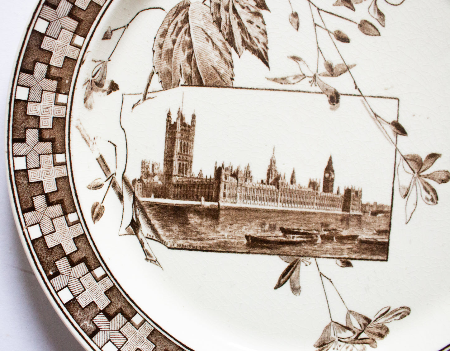 Antique Powell, Bishop & Stonier 'London' Pattern Brown and White Transferware 10"  Plate