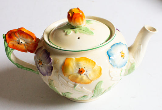 Grindley Pottery Yellow Floral Majolica Teapot