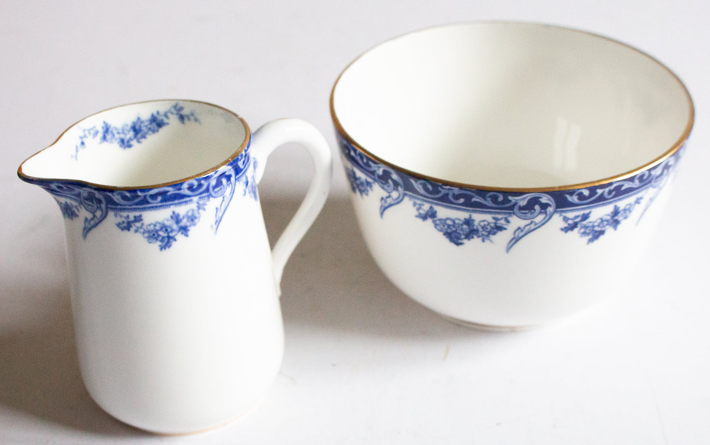 Aynsley Blue and White Transferware Sugar Bowl and Creamer Set