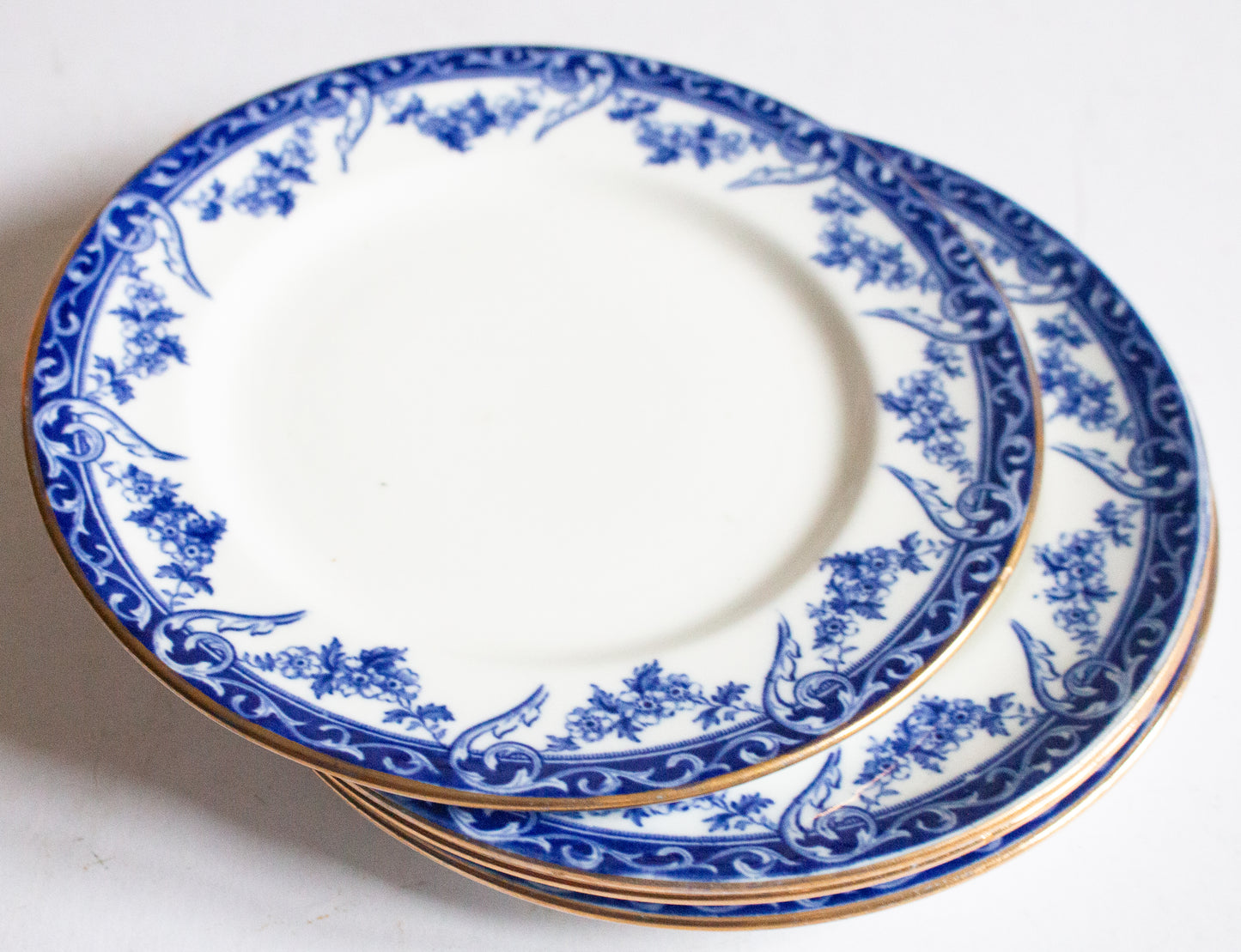 Aynsley Bone China Blue and White Transferware  7" Side Plates (4)