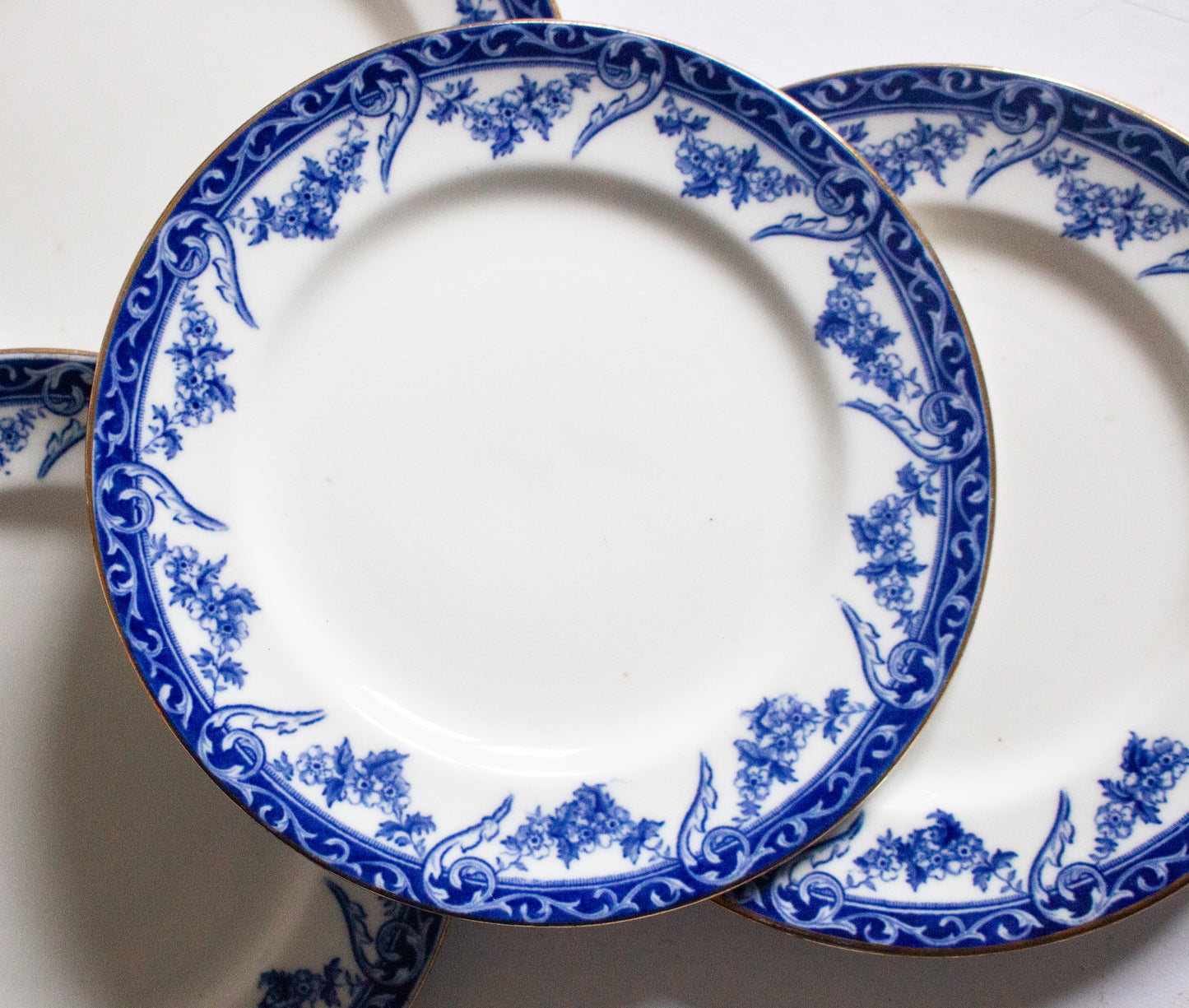 Aynsley Bone China Blue and White Transferware  7" Side Plates (4)