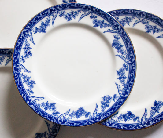Aynsley Bone China Blue and White Transferware  7" Side Plates (4)