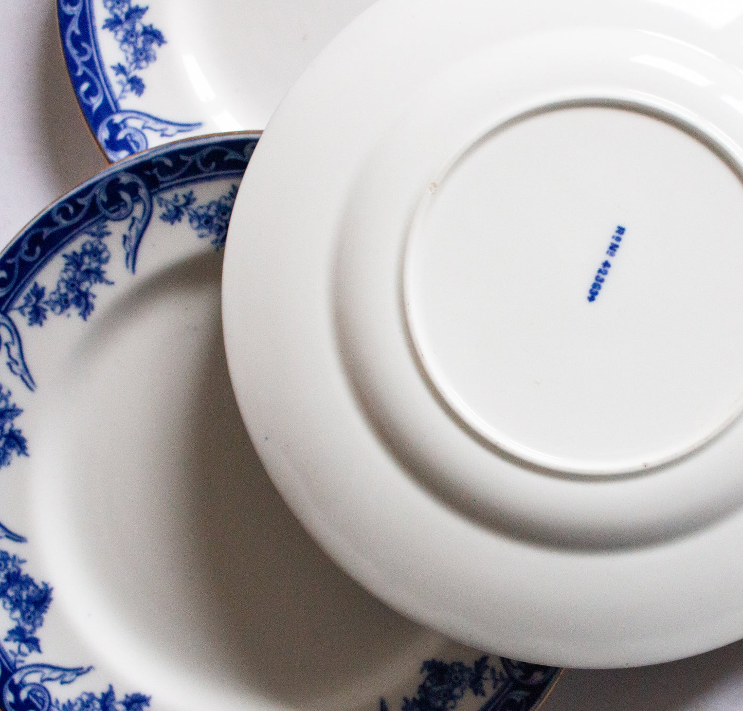 Aynsley Bone China Blue and White Transferware  7" Side Plates (4)