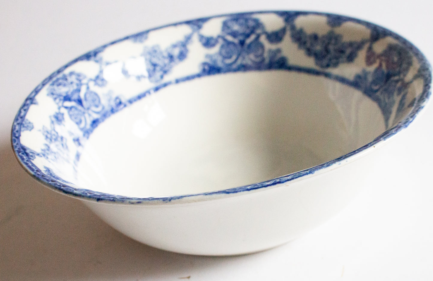 Antique 'Roselle' Pattern Blue and White Transferware Serving Bowl