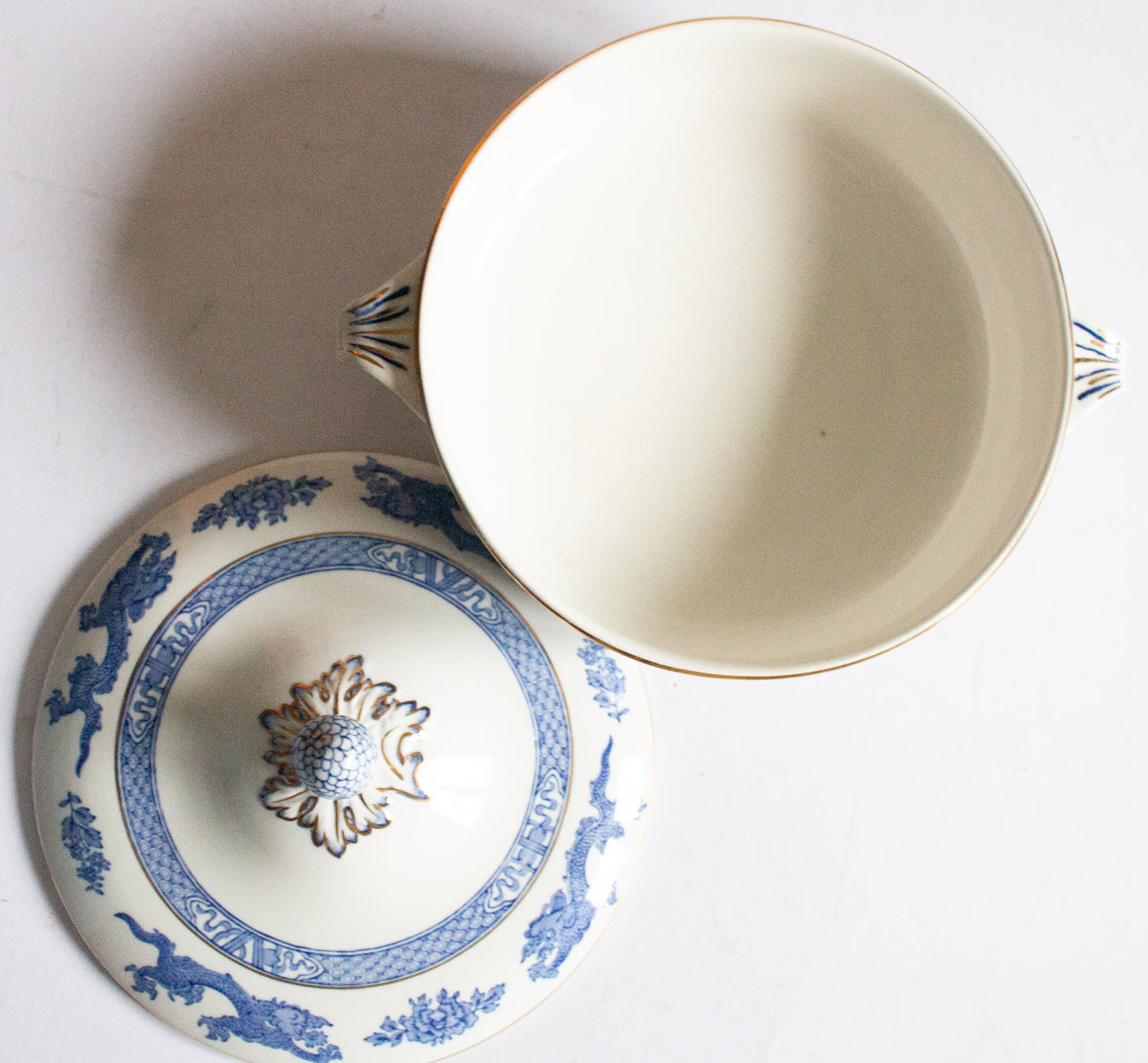 George Jones & Sons  'Dragon' Pattern Blue and White Transferware Lidded Tureen or Serving Dish