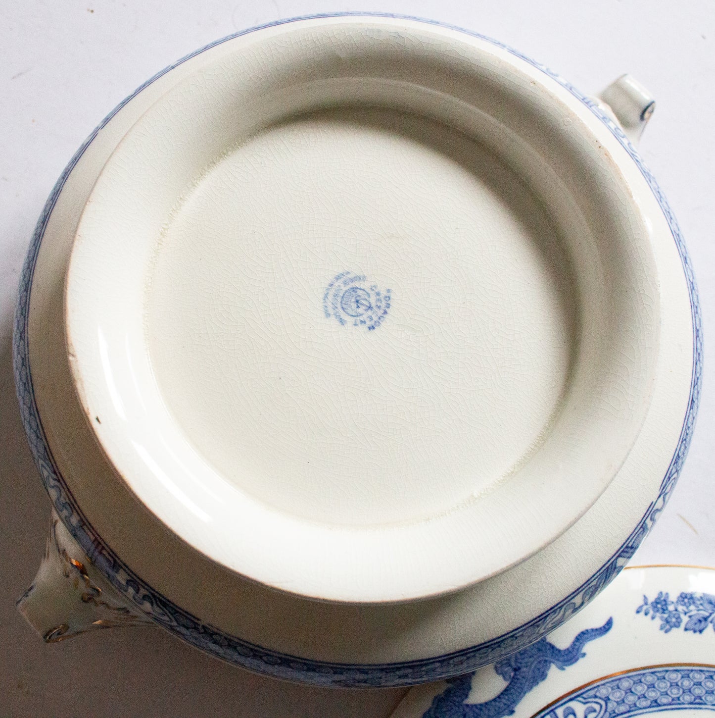 George Jones & Sons  'Dragon' Pattern Blue and White Transferware Lidded Tureen or Serving Dish