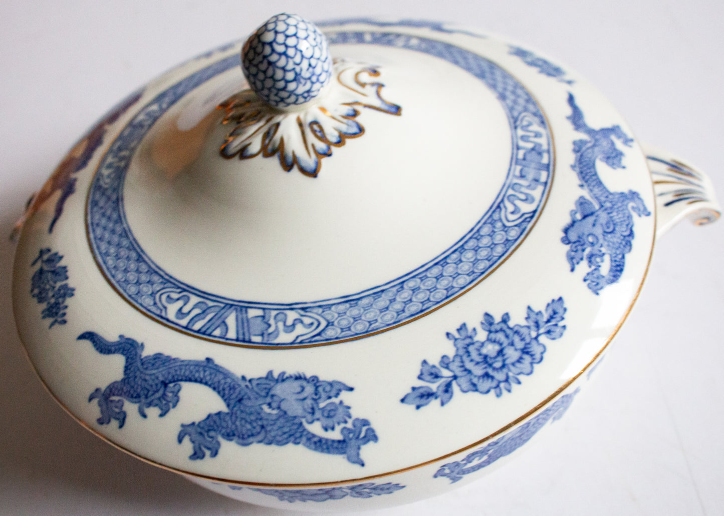 George Jones & Sons  'Dragon' Pattern Blue and White Transferware Lidded Tureen or Serving Dish