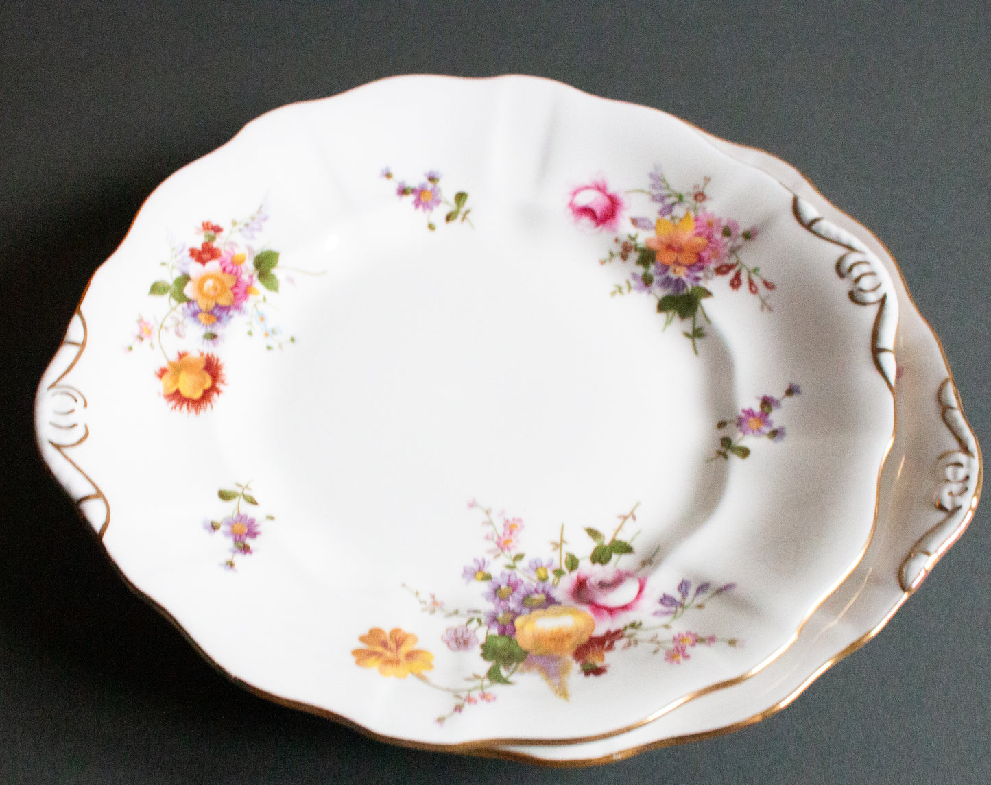 Royal Crown Derby English Bone China 'Duchy Posies' Pattern Cake Plates or Sandwich Plates (2)