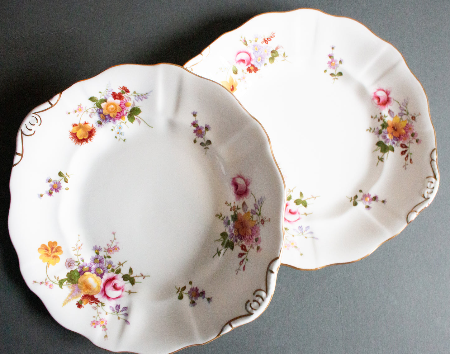 Royal Crown Derby English Bone China 'Duchy Posies' Pattern Cake Plates or Sandwich Plates (2)