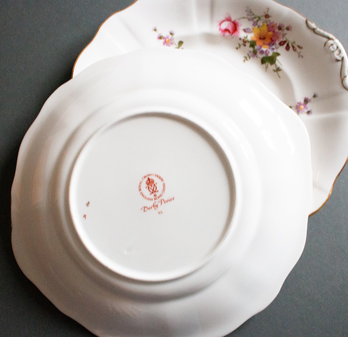 Royal Crown Derby English Bone China 'Duchy Posies' Pattern Cake Plates or Sandwich Plates (2)