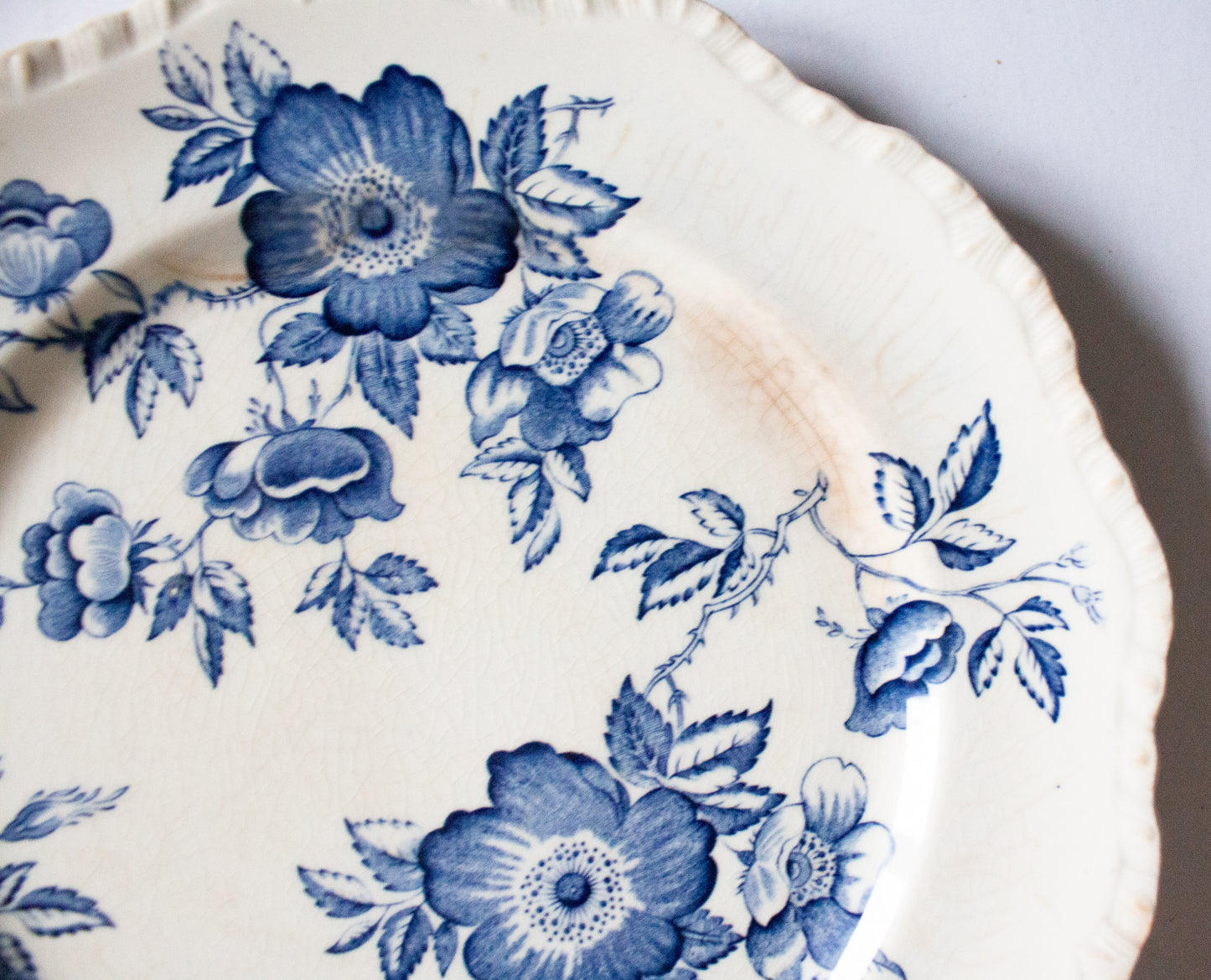 Antique Blue and White Transferware 10.5" Floral Plate