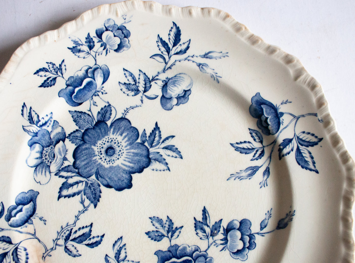 Antique Blue and White Transferware 10.5" Floral Plate