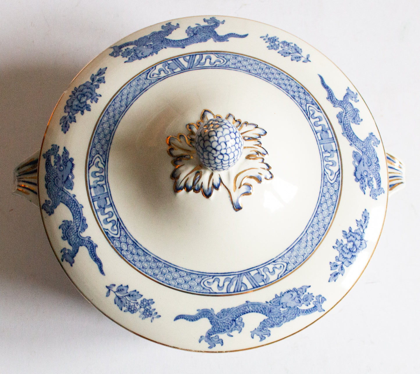 George Jones & Sons  'Dragon' Pattern Blue and White Transferware Lidded Tureen or Serving Dish
