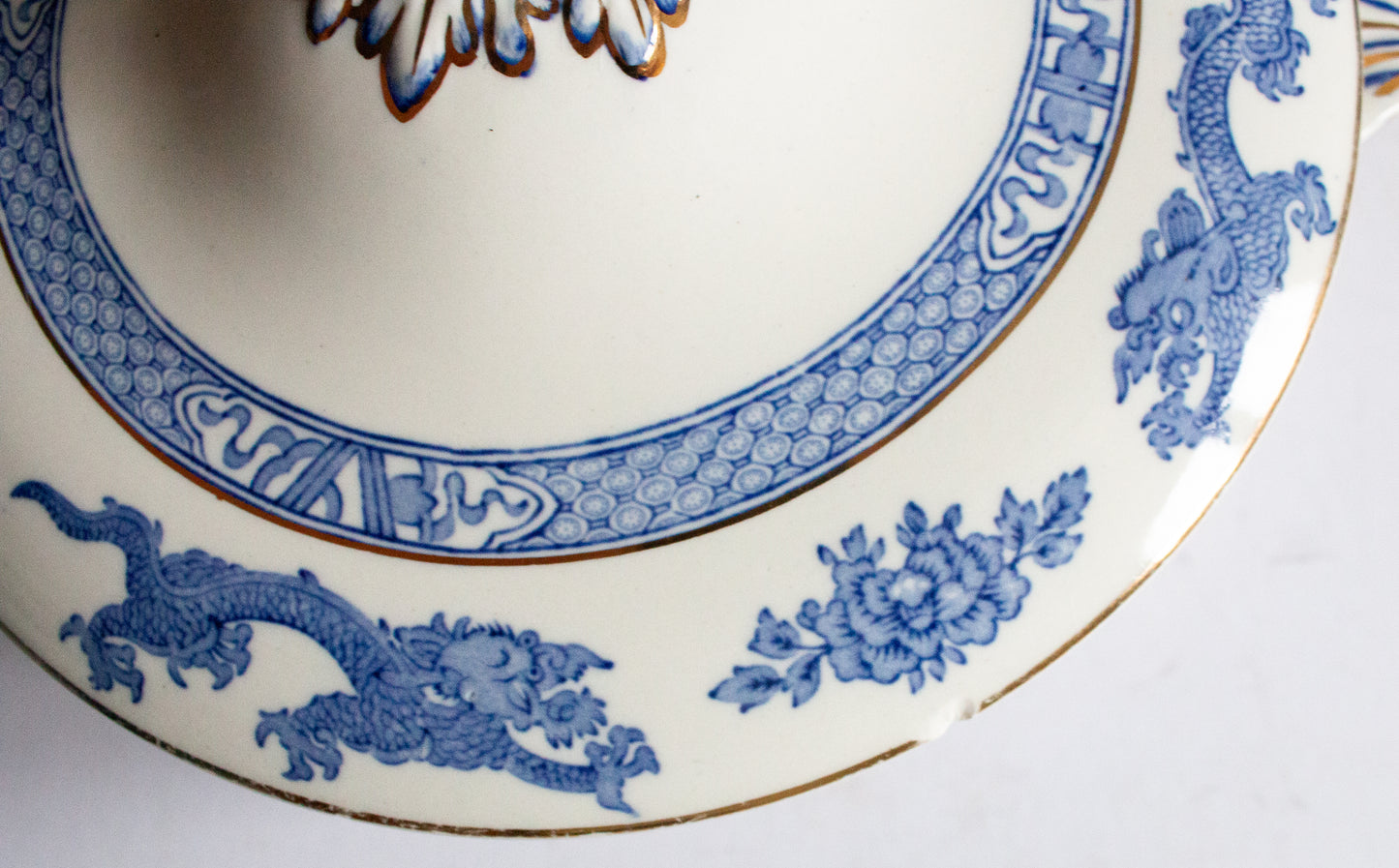 George Jones & Sons  'Dragon' Pattern Blue and White Transferware Lidded Tureen or Serving Dish