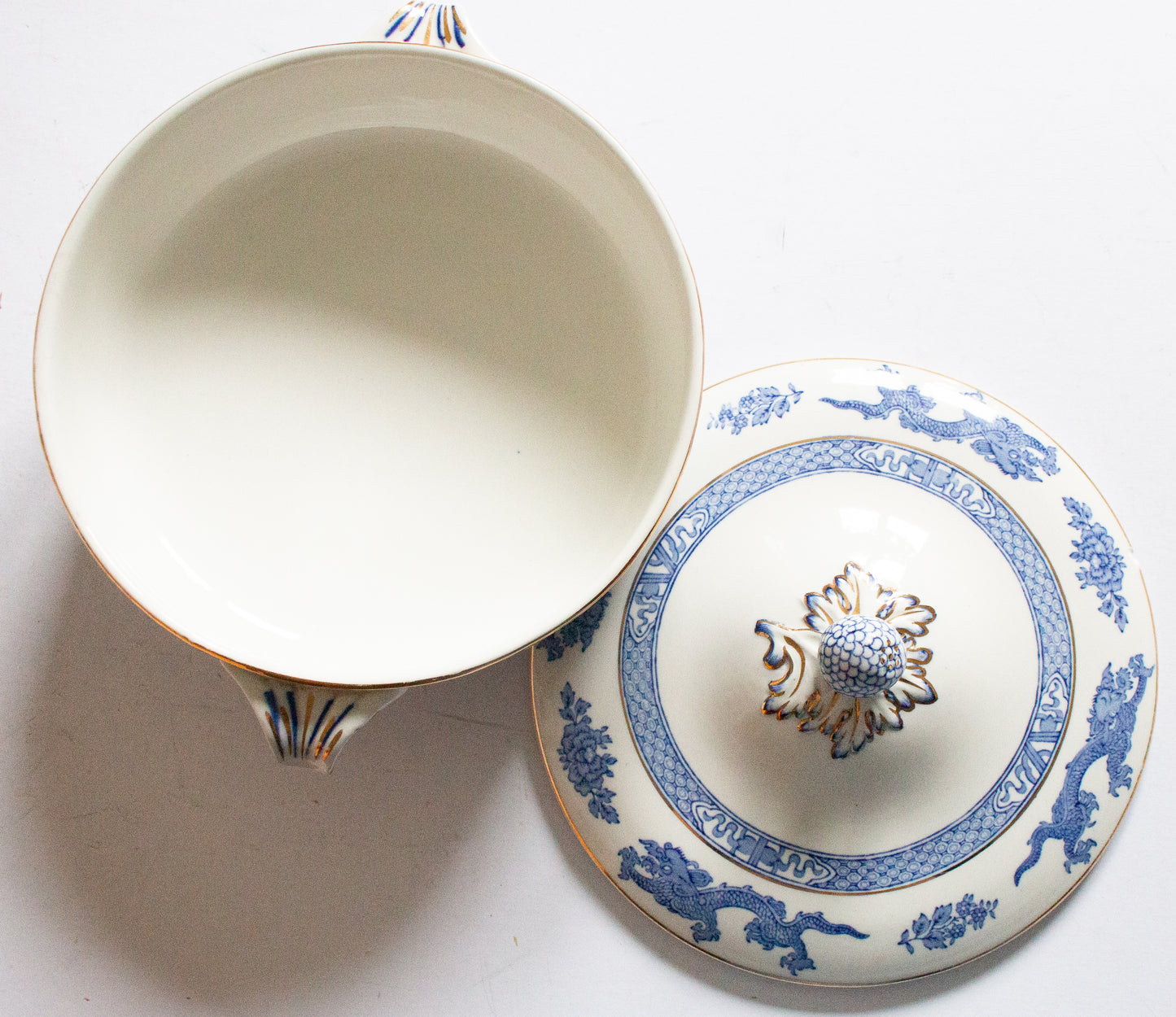 George Jones & Sons  'Dragon' Pattern Blue and White Transferware Lidded Tureen or Serving Dish
