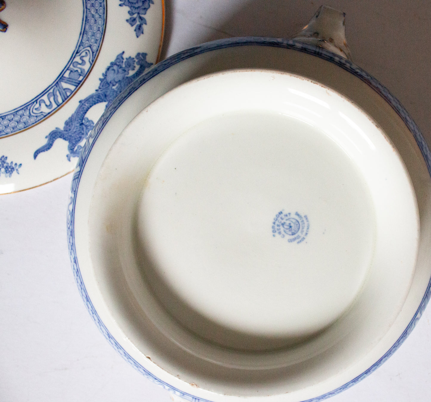 George Jones & Sons  'Dragon' Pattern Blue and White Transferware Lidded Tureen or Serving Dish