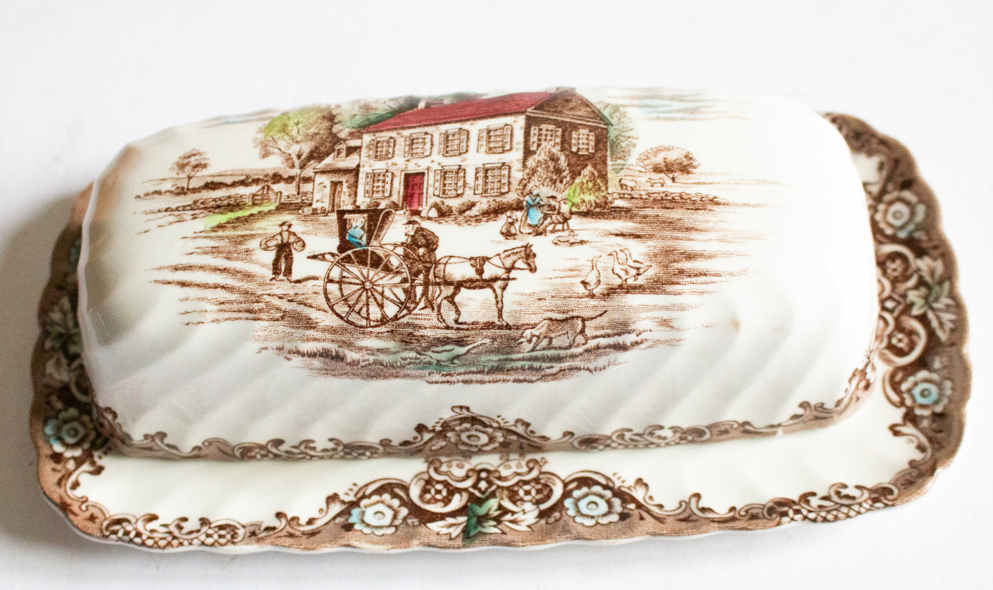 Pennsylvania Fieldstone 'Heritage Hall' Ironstone Brown and White Transferware Butter Dish