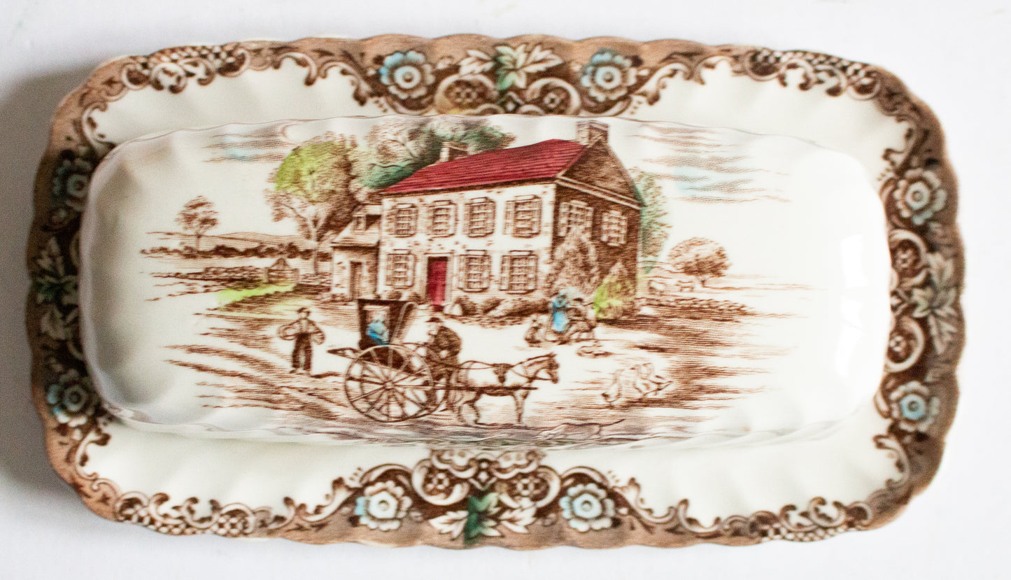 Pennsylvania Fieldstone 'Heritage Hall' Ironstone Brown and White Transferware Butter Dish
