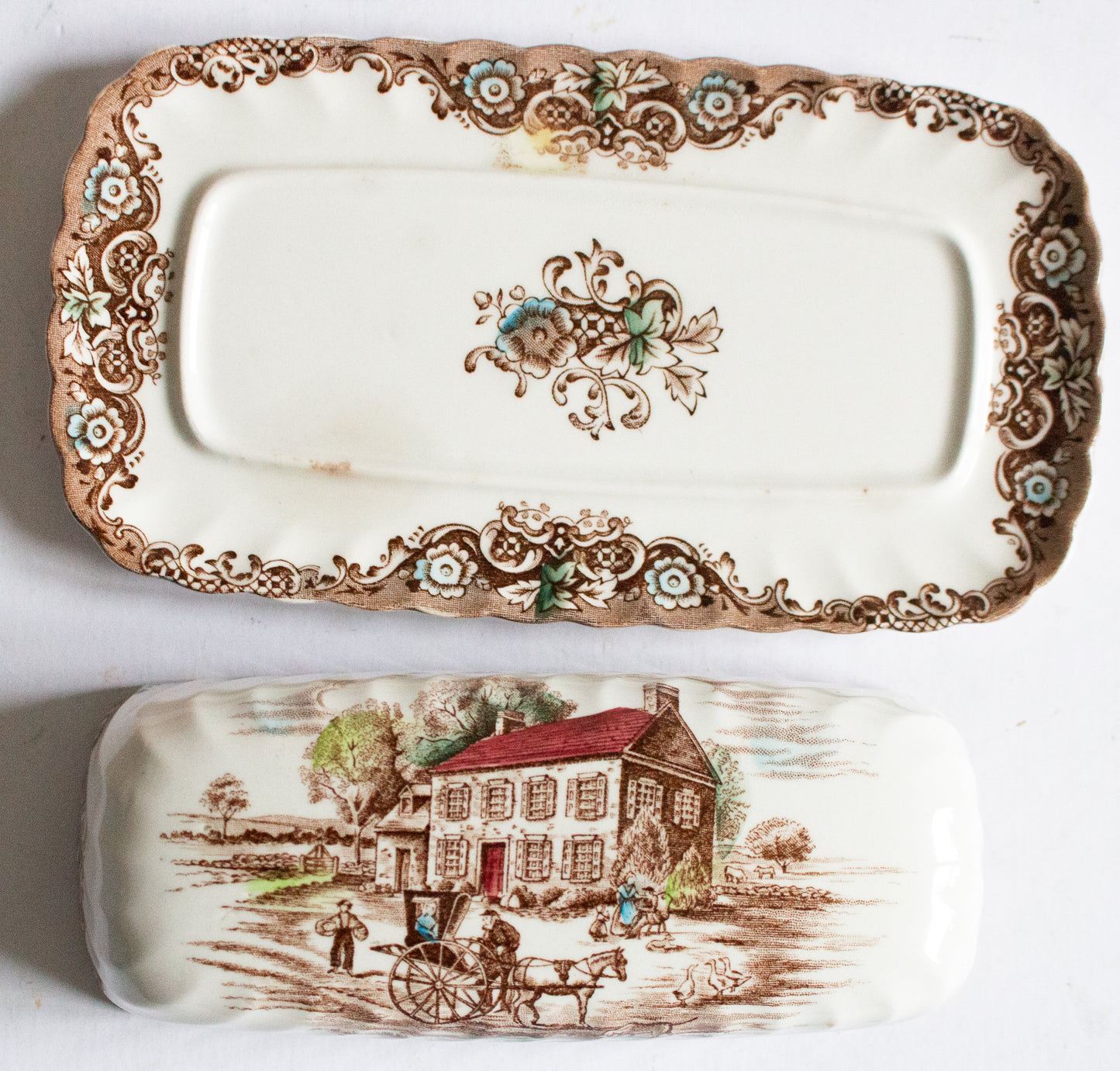 Pennsylvania Fieldstone 'Heritage Hall' Ironstone Brown and White Transferware Butter Dish