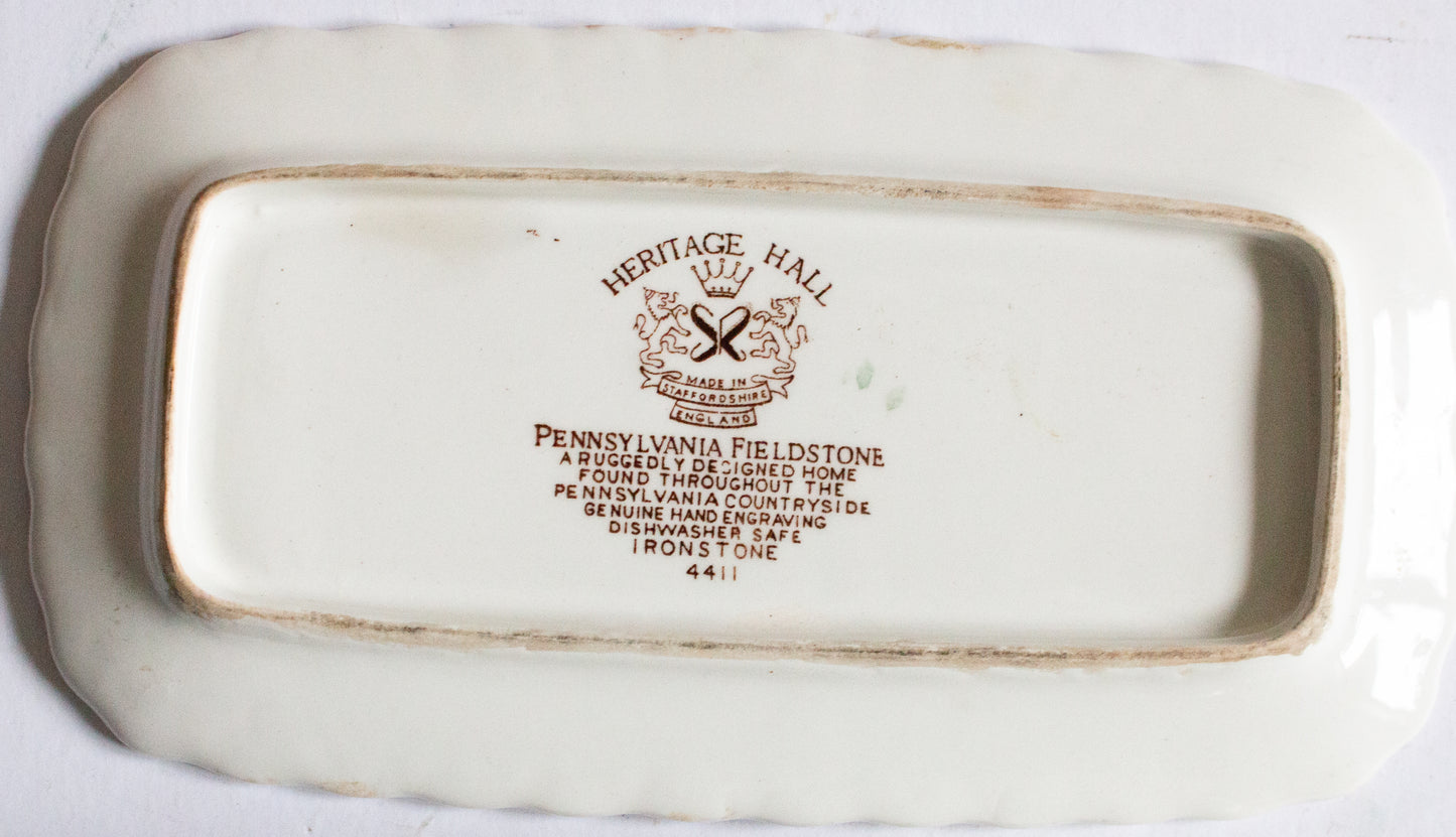 Pennsylvania Fieldstone 'Heritage Hall' Ironstone Brown and White Transferware Butter Dish