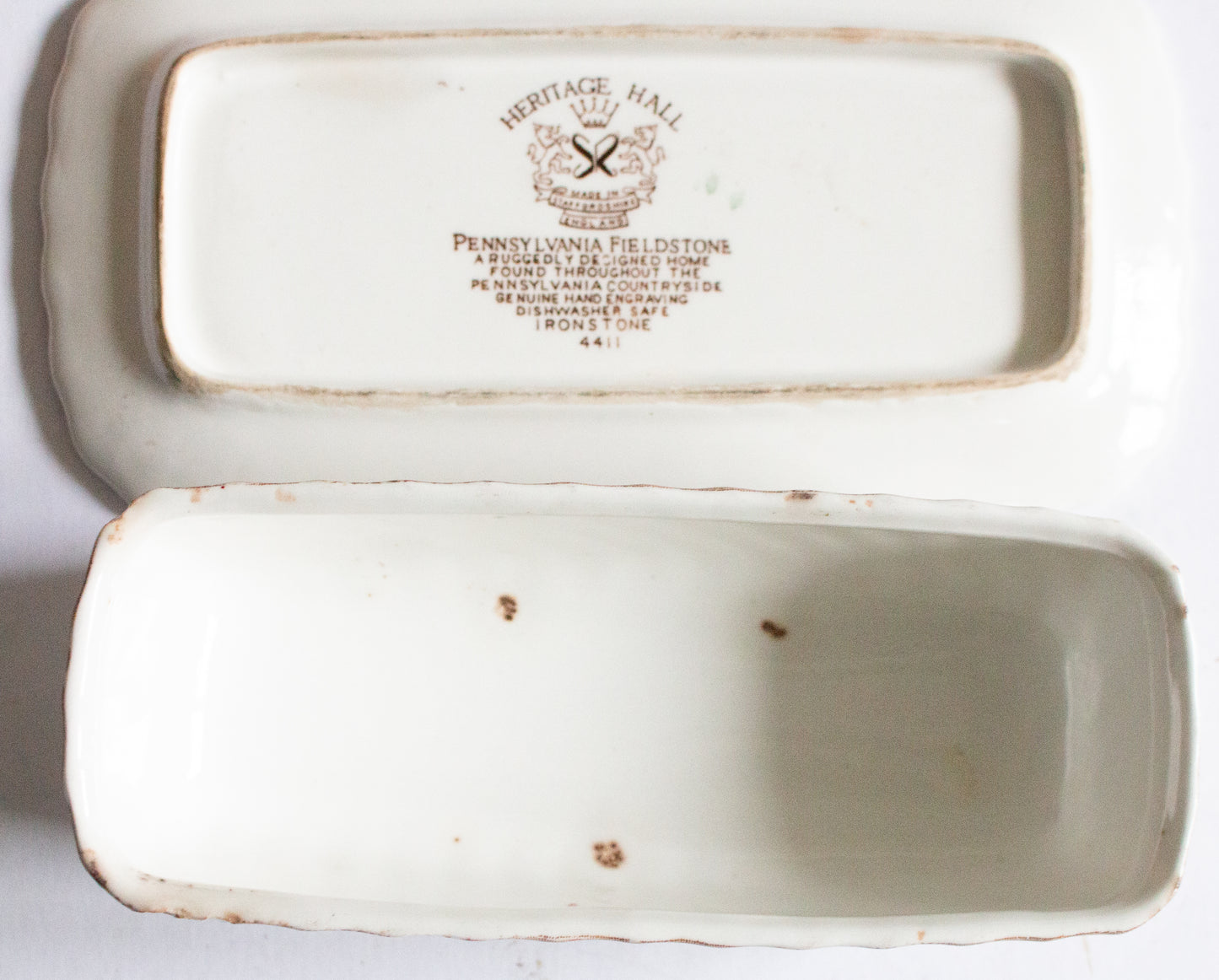 Pennsylvania Fieldstone 'Heritage Hall' Ironstone Brown and White Transferware Butter Dish