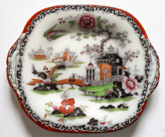 Antique Rathbone & Co. Decorative Chinoiserie Serving  Plate with Moulded Handles