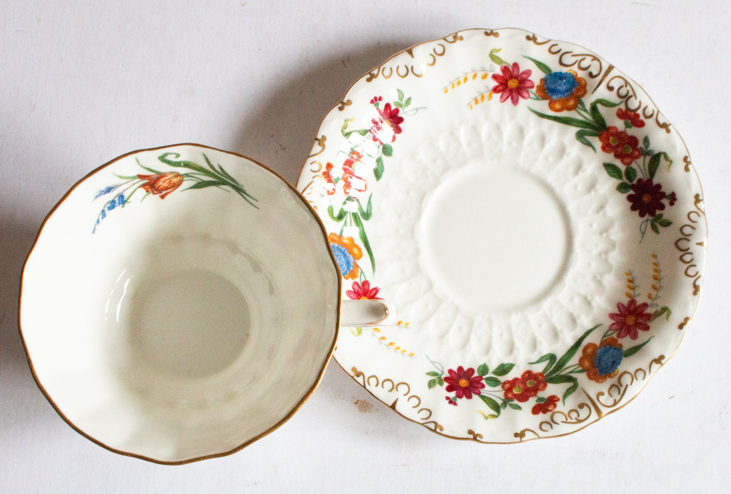 Royal Crown Derby 'Chatsworth' Pattern Floral Teacup and Saucer