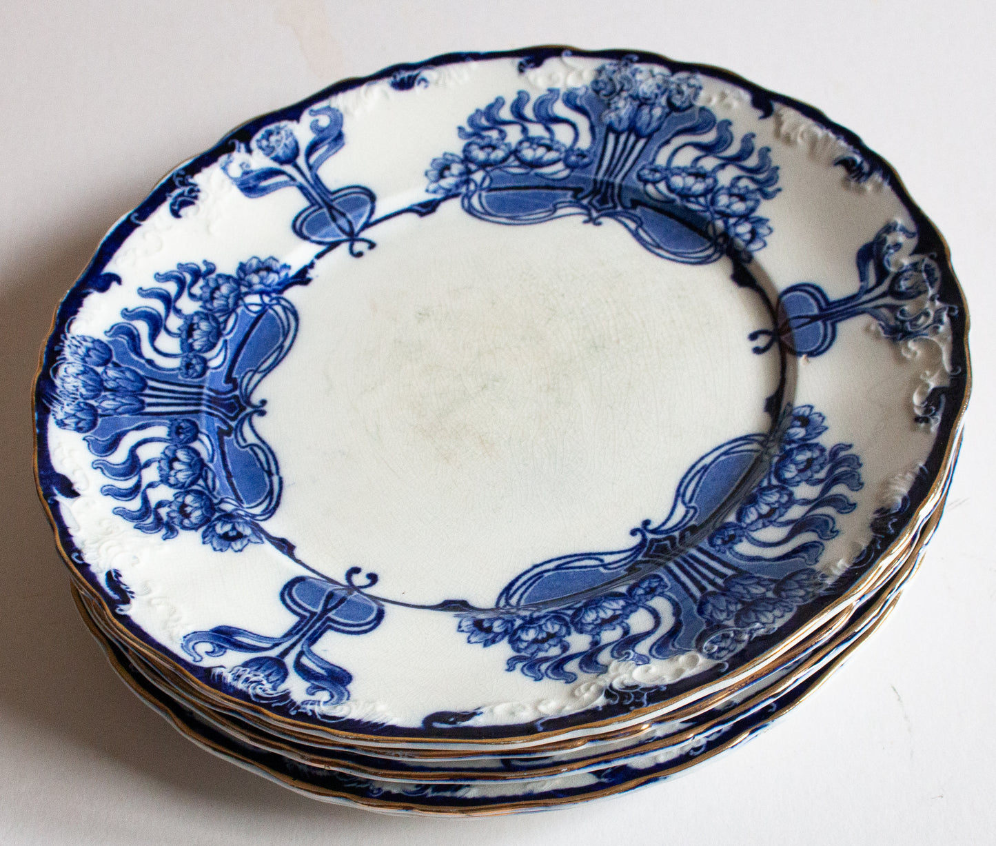 S. F. & Co. 'Nile' Pattern Flow China  10.25" Dinner Plates (4)