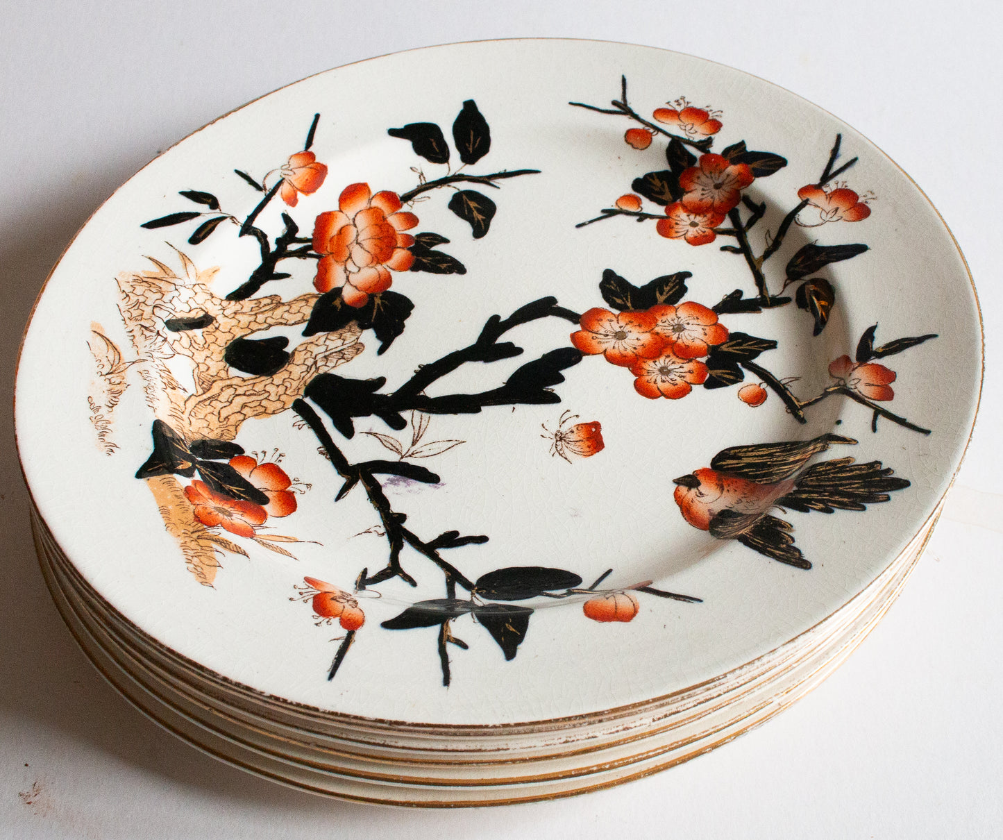 Antique Imari Pattern Black, Orange and Gold Dinner 9.75" Plates (6)