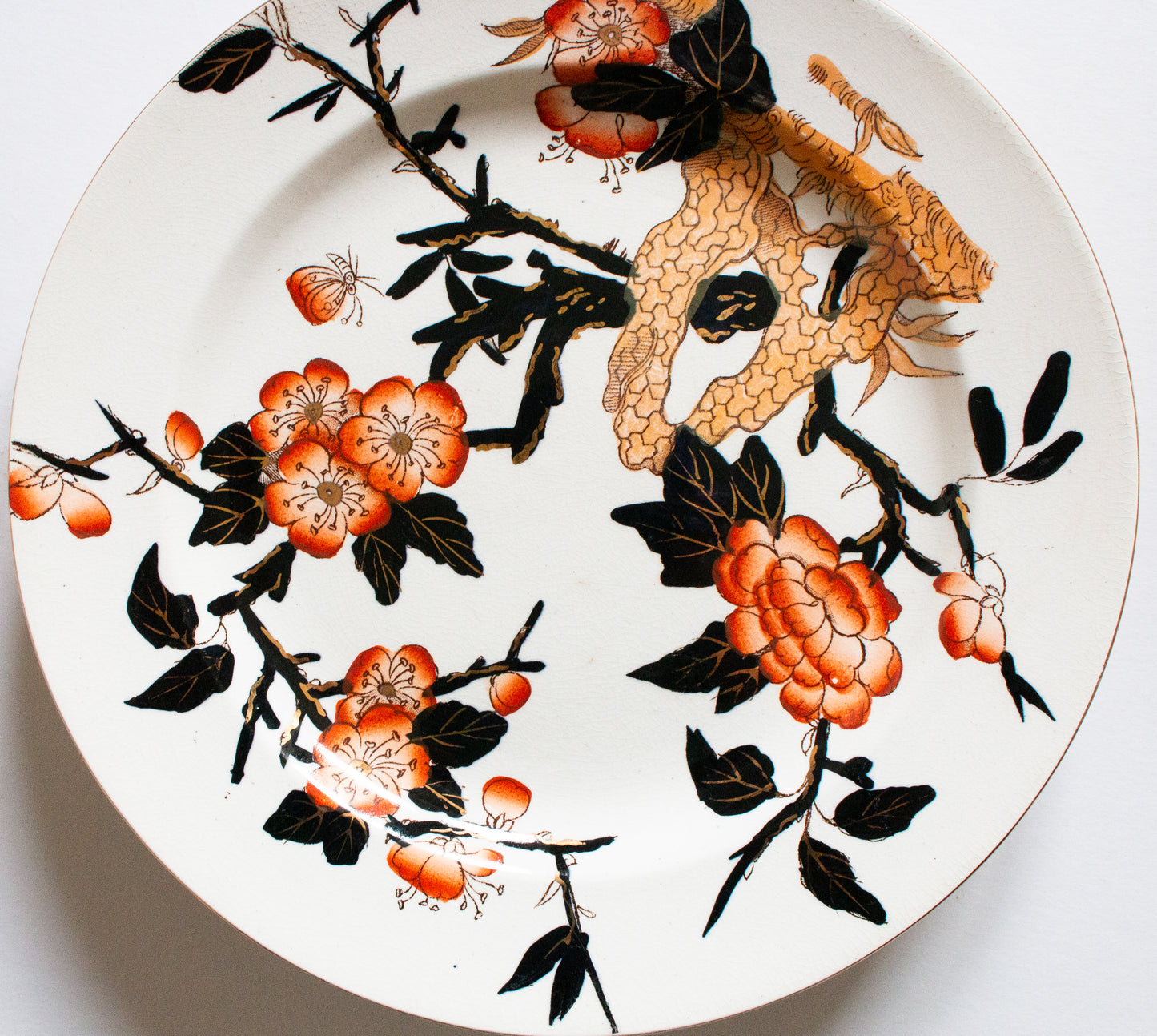Antique Imari Pattern Black, Orange and Gold Dinner 10.75" Dinner Plates (4)