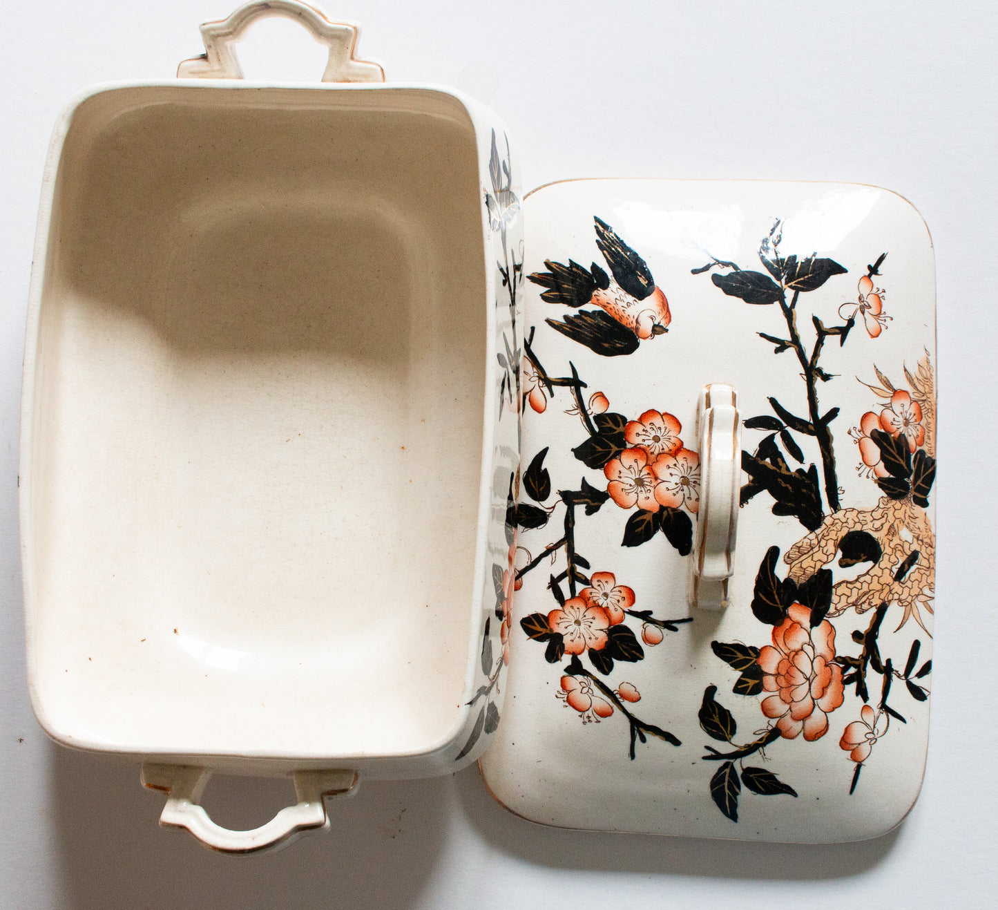 Antique Imari Pattern Black, Orange and Gold Dinner Lidded Rectangular Tureen
