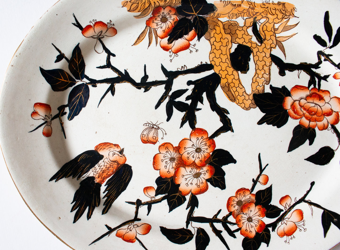 Antique Imari Pattern Black, Orange and Gold Dinner 16" Serving Platter