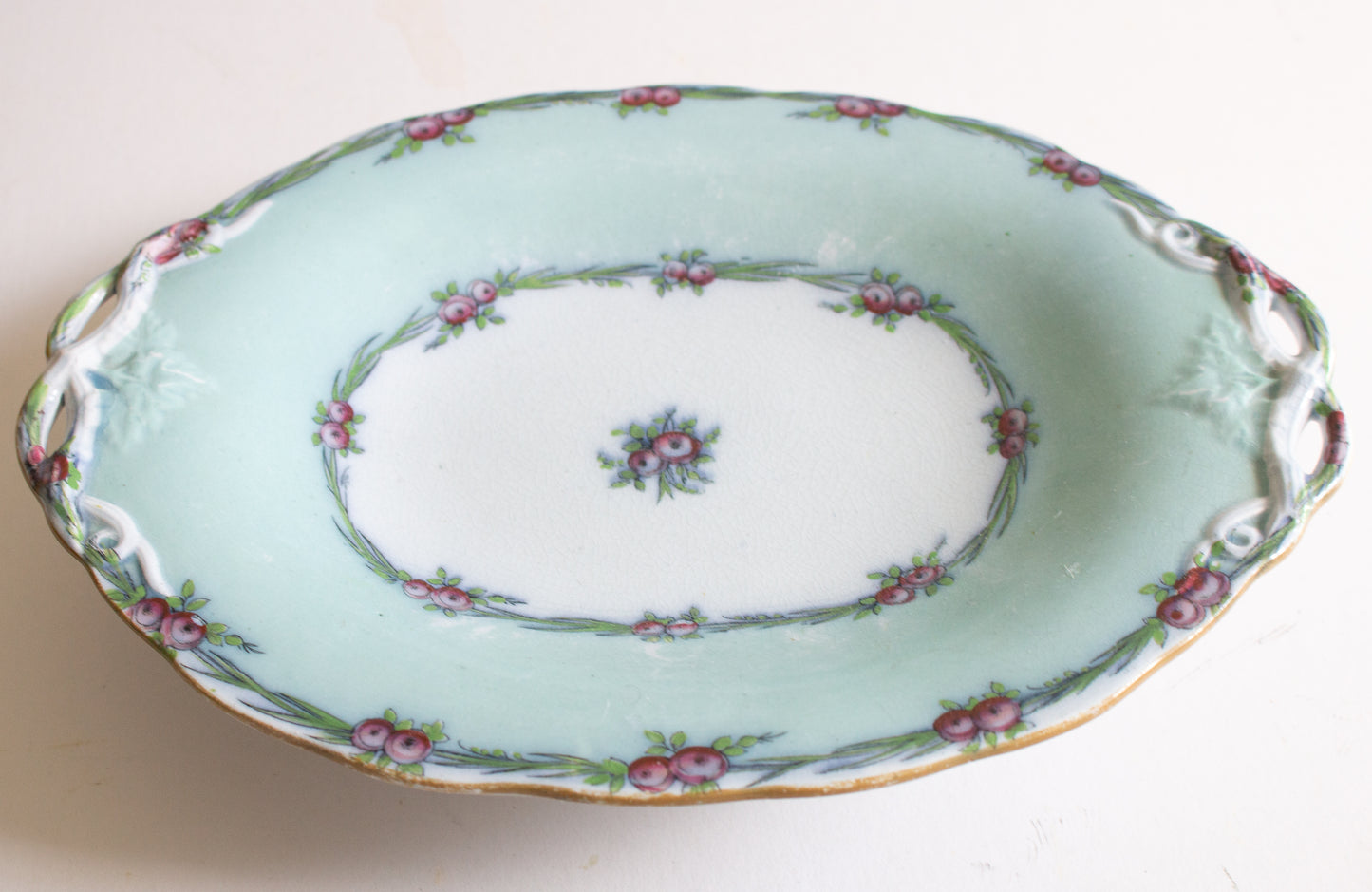 Antique Charles Meigh & Son 'Improved Feldspar' Floral Blue Oblong Comport or Cake Stand