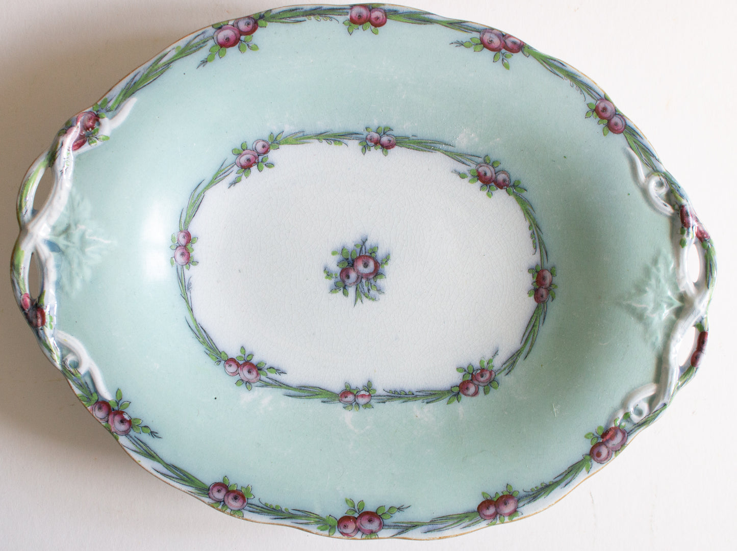 Antique Charles Meigh & Son 'Improved Feldspar' Floral Blue Oblong Comport or Cake Stand