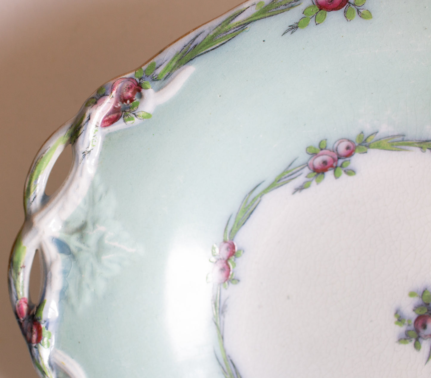 Antique Charles Meigh & Son 'Improved Feldspar' Floral Blue Oblong Comport or Cake Stand