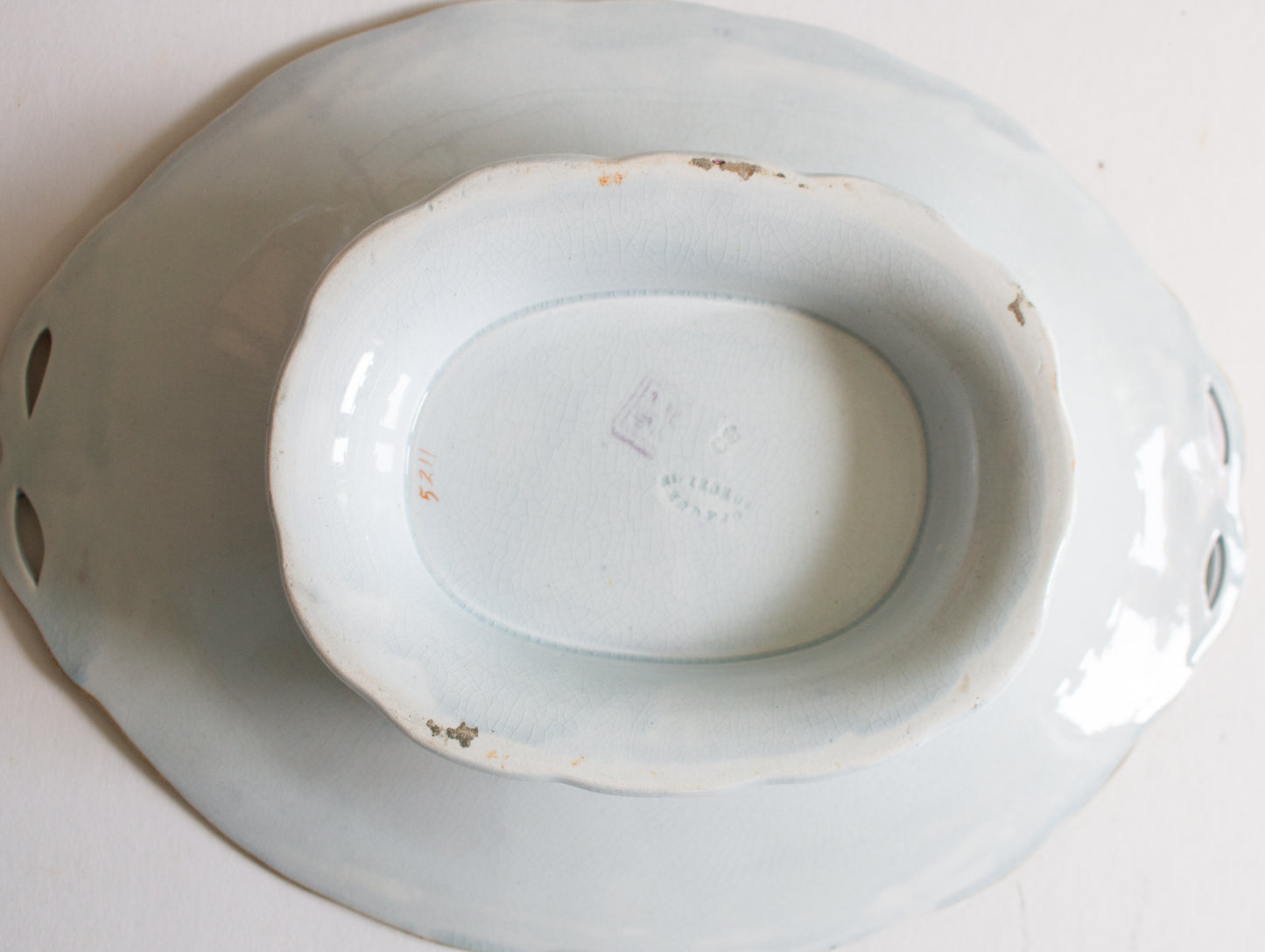 Antique Charles Meigh & Son 'Improved Feldspar' Floral Blue Oblong Comport or Cake Stand