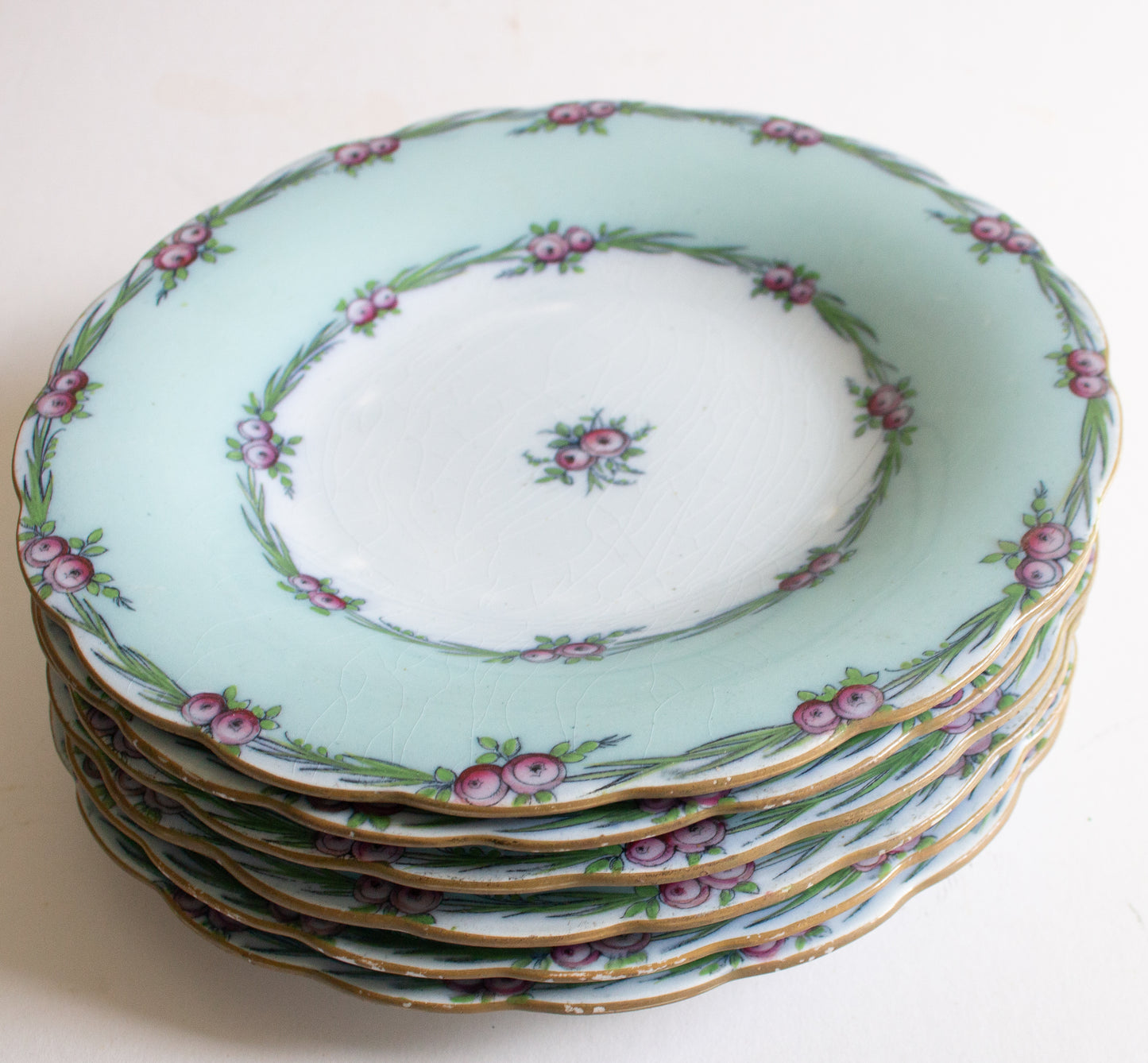 Antique Charles Meigh & Son 'Improved Feldspar' Floral Blue 9" Plates (6)