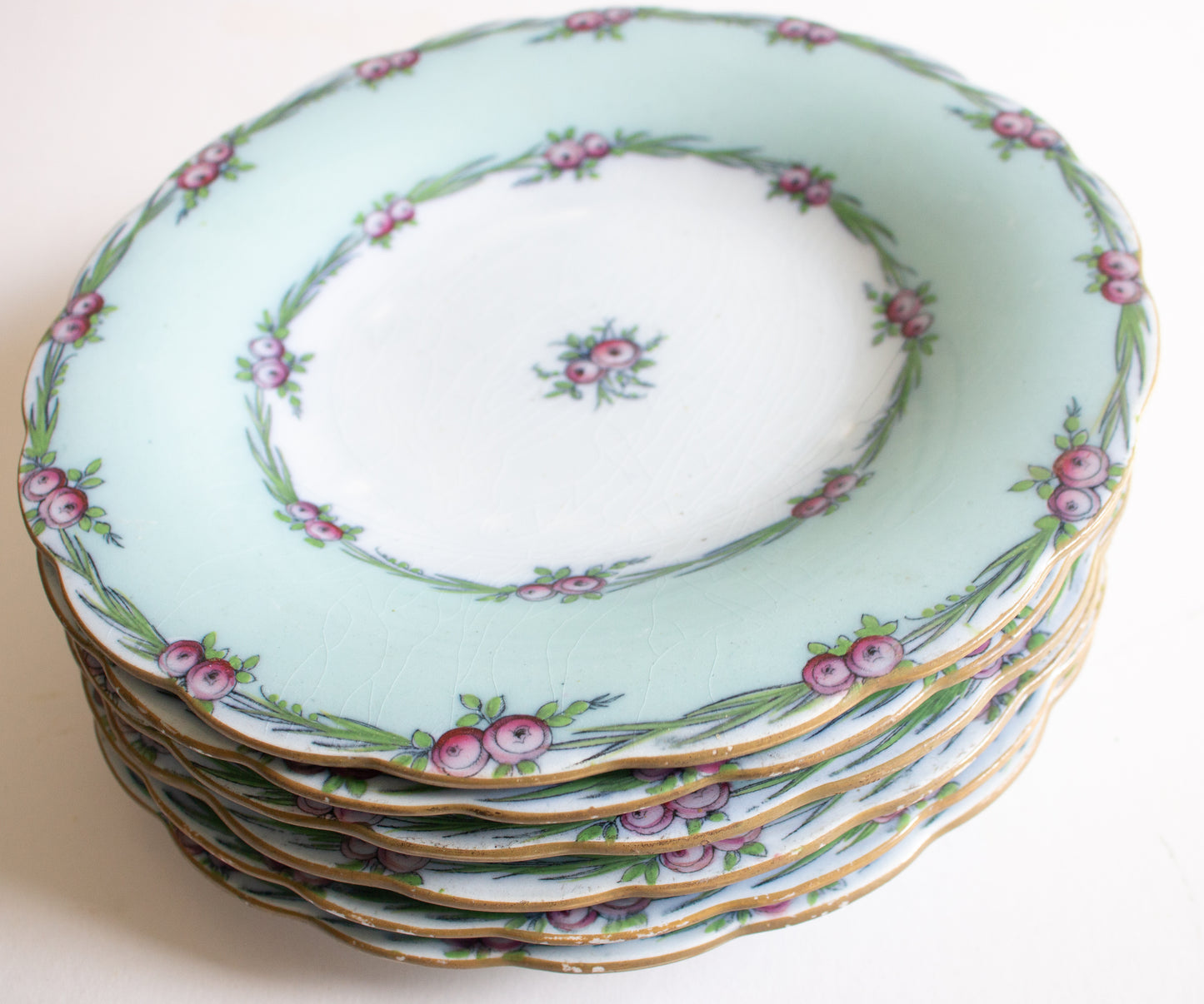 Antique Charles Meigh & Son 'Improved Feldspar' Floral Blue 9" Plates (6)