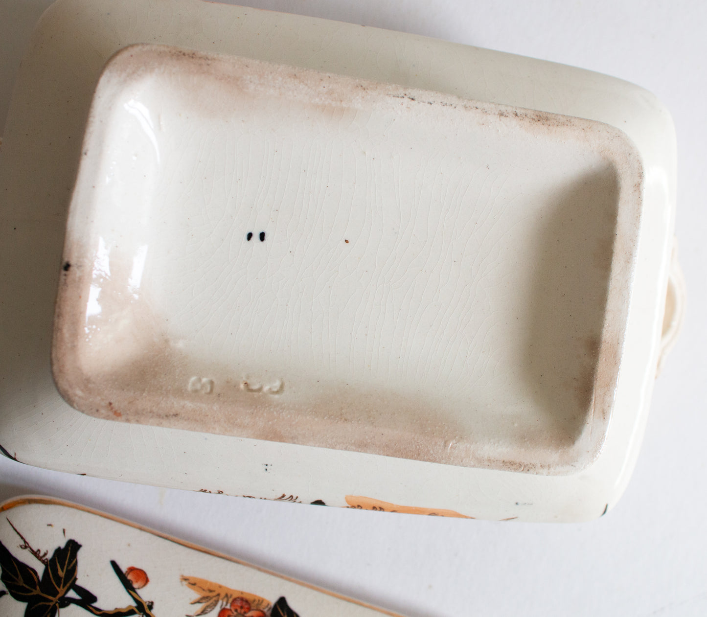 Antique Imari Pattern Blue and Orange Small Lidded Rectangular Tureen