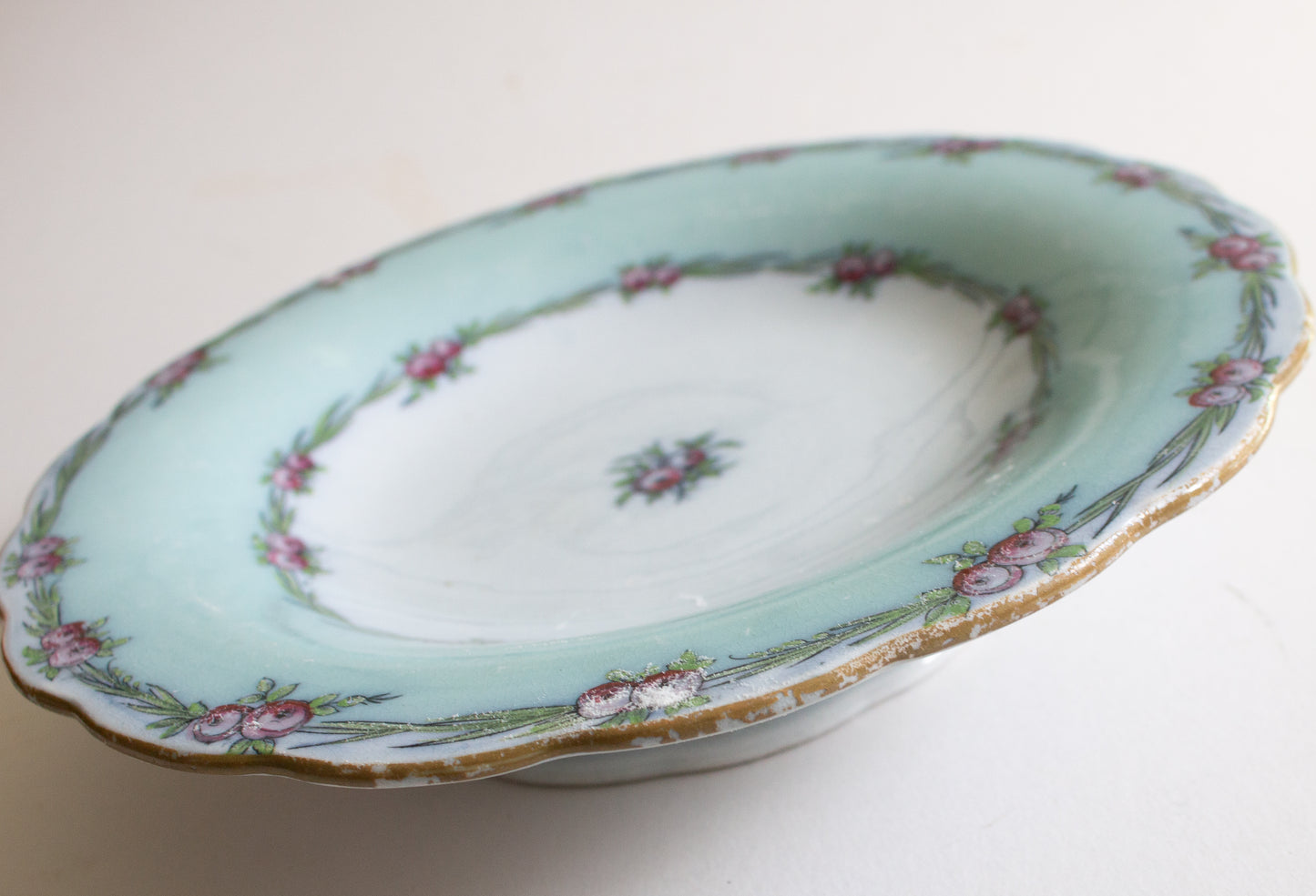 Antique Charles Meigh & Son 'Improved Feldspar' Floral Blue Comport or Cake Stand