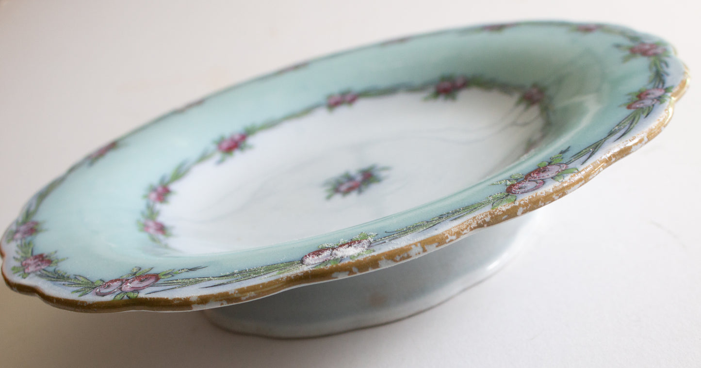 Antique Charles Meigh & Son 'Improved Feldspar' Floral Blue Comport or Cake Stand
