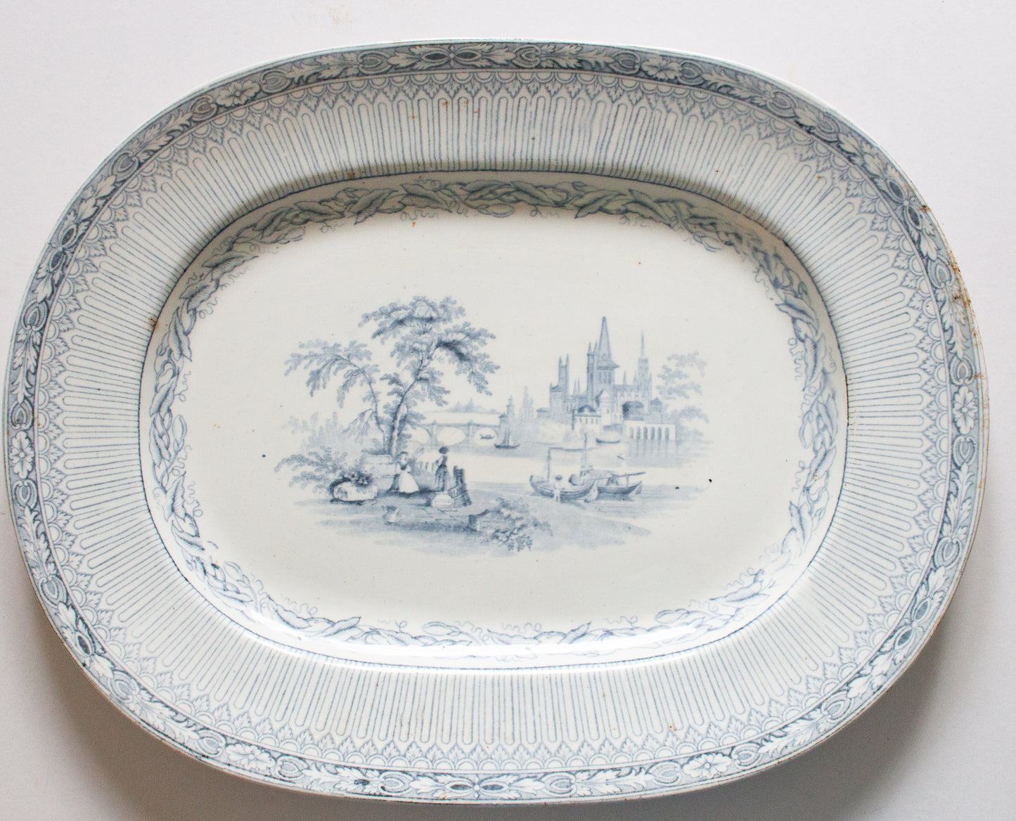 Antique William Brownfield & Sons Blue and White Transferware 15.5" Serving Platter